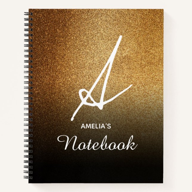 Personalisiertes Notebook aus Gold Glitzer Notizbuch (Vorderseite)