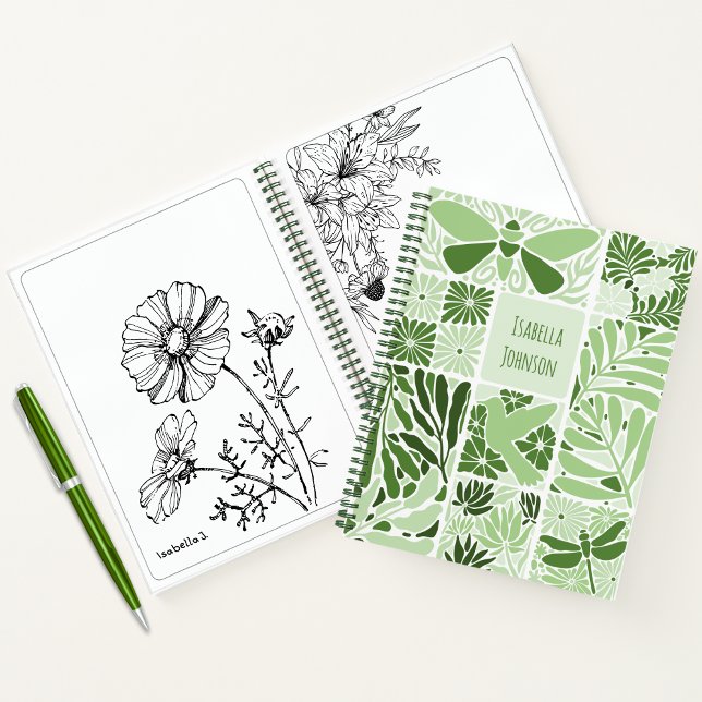 Personalisiertes Notebook mit Bio grünen Mustern Notizbuch (Von Creator hochgeladen)