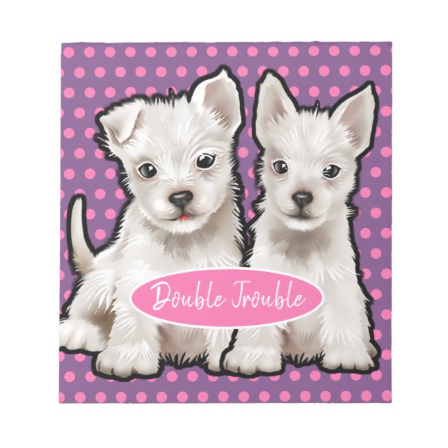 Personalisiertes Notepad Doppeltrouble Pups-Design Notizblock (Vorderseite)