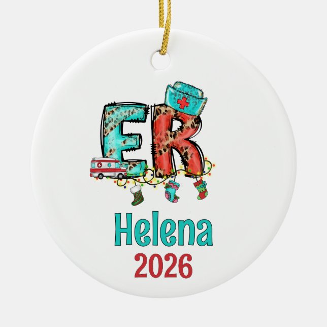 Personalisiertes Notfallkrankenschwester-Ornament, Keramik Ornament (Vorne)
