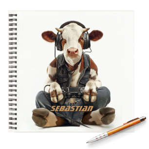Personalisiertes Notizbuch Gamer Kuh für Kinder