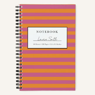 Personalisiertes Notizbuch mit orange und rosa Str