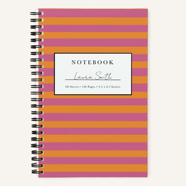 Personalisiertes Notizbuch mit orangefarbenen und  (Vorderseite)