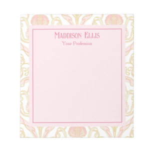 Personalisiertes Notizbuch mit pinker Art Nouveau Notizblock
