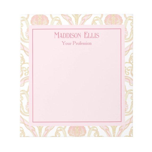 Personalisiertes Notizbuch mit pinker Art Nouveau  Notizblock (Vorderseite)