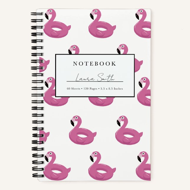 Personalisiertes Notizbuch mit rosa Flamingo-Schwi (Vorderseite)
