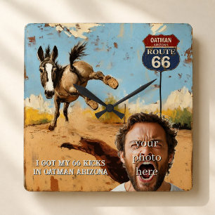 Personalisiertes Oatman Route 66 Foto Quadratische Wanduhr