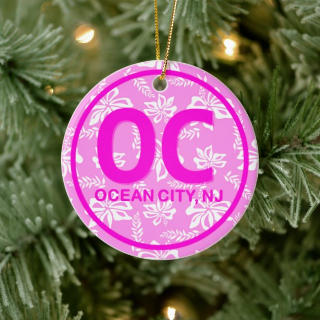 Personalisiertes OC NJ Ocean City New Jersey in Pi Keramik Ornament (Baum)