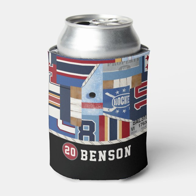 Personalisiertes Old Time Ice Hockey Shirt Puck Dosenkühler (Kanne Vorderseite)