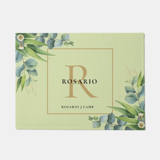 Personalisiertes Olive Green Gold Monogramm Fußmatte (Vorderseite)