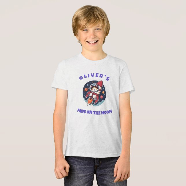 Personalisiertes Oliver's Rocket Cat T-Shirt Tri-Blend Shirt (Vorderseite voll)