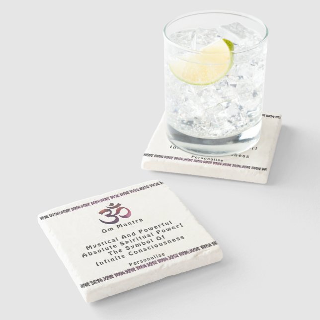 Personalisiertes Om Meditation Mantra Symbol Zitat Steinuntersetzer (Seitenansicht)