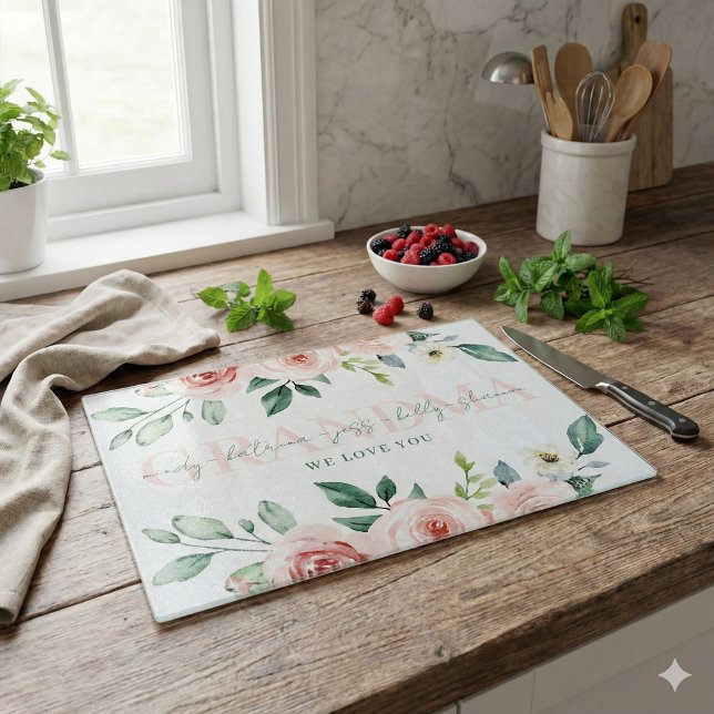 Personalisiertes Oma Cutting Board Schneidebrett (The beautiful watercolor rose personalized cutting board would make a wonderful gift for grandma! )