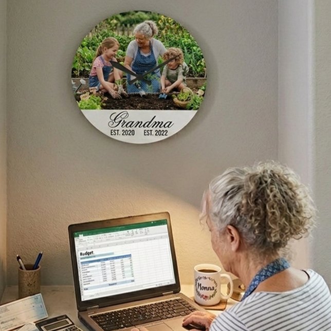 Personalisiertes Oma-Einrichtungs-Foto-Andenken Große Wanduhr (Personalized Grandma Established Photo Keepsake Large Clock)