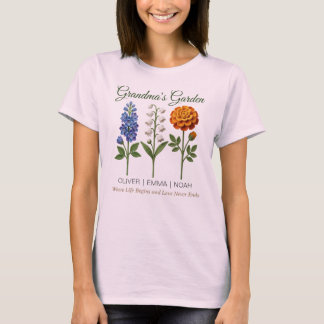 Personalisiertes Oma-Geschenk Häkel-Geburtsblumen T-Shirt