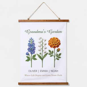 Personalisiertes Oma-Geschenk Häkel-Geburtsblumen Wandteppich Mit Holzrahmen
