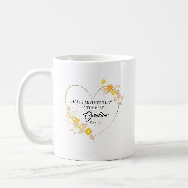 Personalisiertes Oma-Name Muttertags-Blumenherz Kaffeetasse (Links)