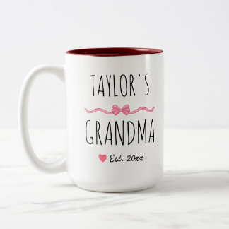 Personalisiertes Oma Rosa-Schleifen-Name und Gründ Zweifarbige Tasse