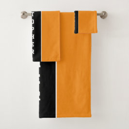 Personalisiertes Orange Black Strip Badetuch Set