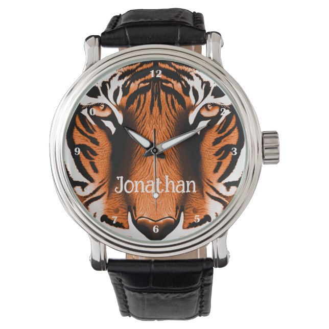 Personalisiertes Orange der Tigerkatze Armbanduhr (Vorderseite)
