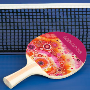 Personalisiertes Orange-Hot-Pink-Tiedye-Kunstmuste Tischtennis Schläger