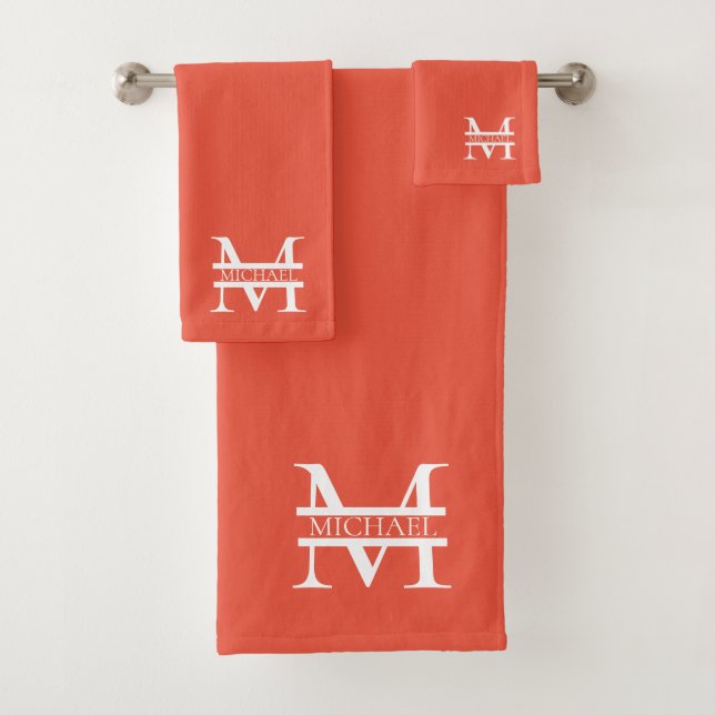 Personalisiertes Orange Monogramm und Name Badhandtuch Set (Insitu)