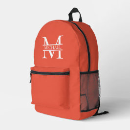 Personalisiertes Orange Monogramm und Name Bedruckter Rucksack