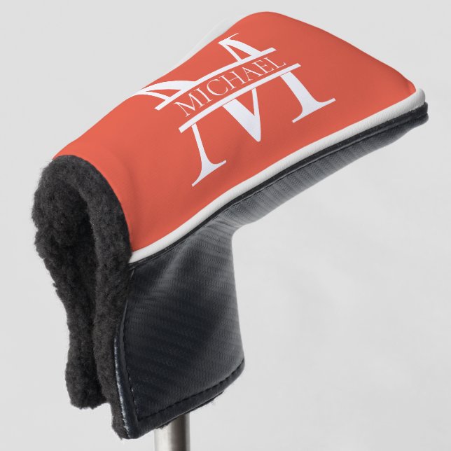 Personalisiertes Orange Monogramm und Name Golf Headcover (3/4 Vorderseite)