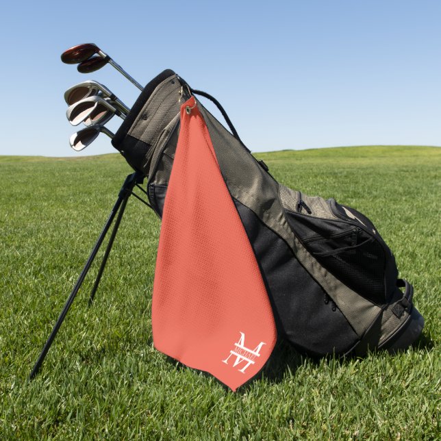 Personalisiertes Orange Monogramm und Name Golfhandtuch (Gras)