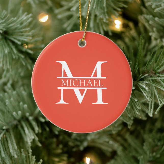 Personalisiertes Orange Monogramm und Name Keramik Ornament (Baum)