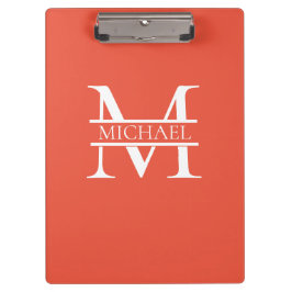 Personalisiertes Orange Monogramm und Name Klemmbrett