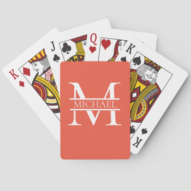 Personalisiertes Orange Monogramm und Name Spielkarten (Rückseite)
