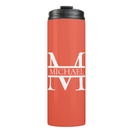 Personalisiertes Orange Monogramm und Name Thermosbecher