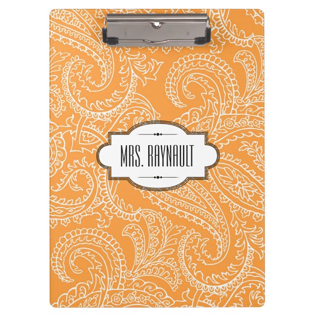 Personalisiertes orange Paisley-Klemmbrett Klemmbrett (Vorderseite)