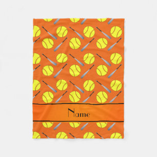 Personalisiertes orange Softballnamensmuster Fleecedecke