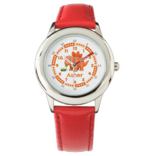 Personalisiertes Orange Stegosaurus Time Telling D Armbanduhr