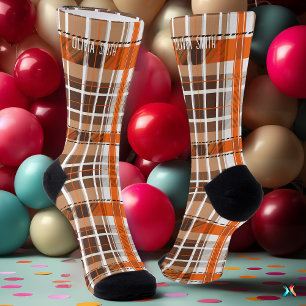 Personalisiertes Orange und braunes Tartan Kariert Socken