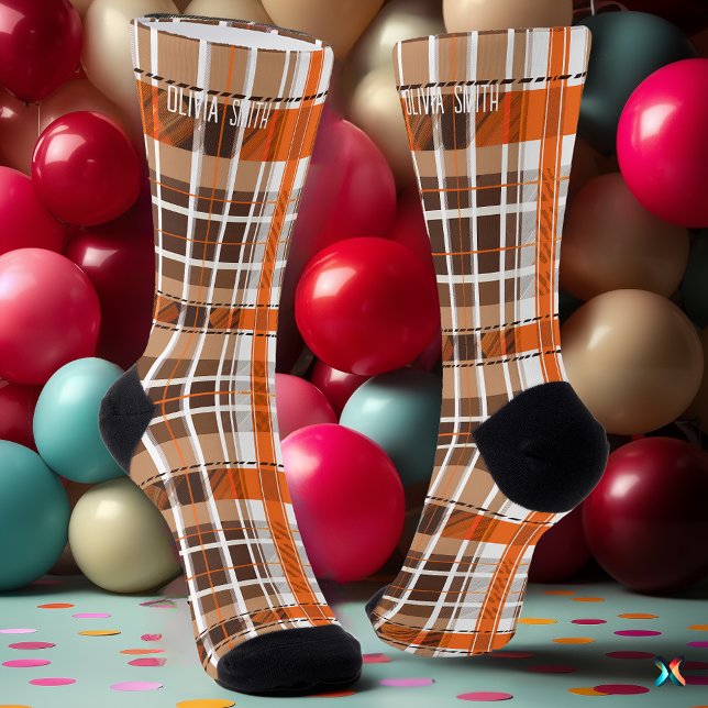 Personalisiertes Orange und braunes Tartan Kariert Socken (Von Creator hochgeladen)
