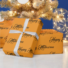 Personalisiertes Orange und Schwarz Frohes Hallowe Geschenkpapier