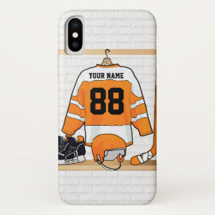 Personalisiertes Orange- und Weißeisenhockey Jers iPhone X Hülle