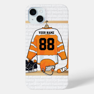 Personalisiertes Orange- und Weißeisenhockey Jerse Case-Mate iPhone Hülle