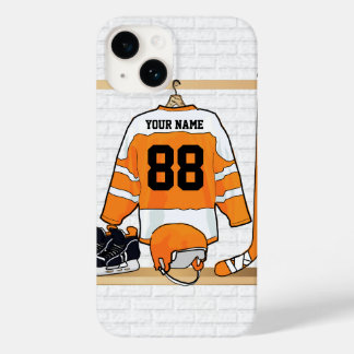 Personalisiertes Orange- und Weißeisenhockey Jerse Case-Mate iPhone 14 Hülle