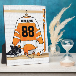 Personalisiertes Orange- und Weißeisenhockey Jerse Fotoplatte