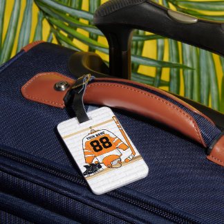 Personalisiertes Orange- und Weißeisenhockey Jerse Gepäckanhänger