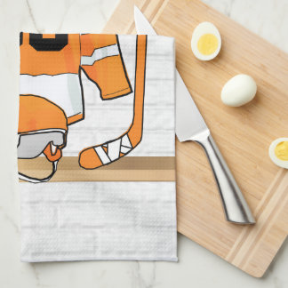 Personalisiertes Orange- und Weißeisenhockey Jerse Geschirrtuch