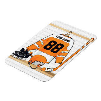Personalisiertes Orange- und Weißeisenhockey Jerse Magnet