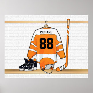 Personalisiertes Orange- und Weißeisenhockey Jerse Poster