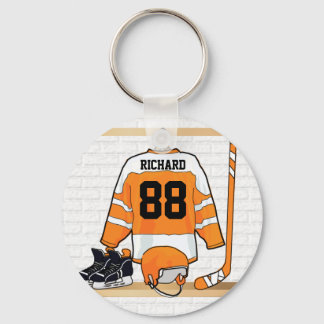 Personalisiertes Orange- und Weißeisenhockey Jerse Schlüsselanhänger