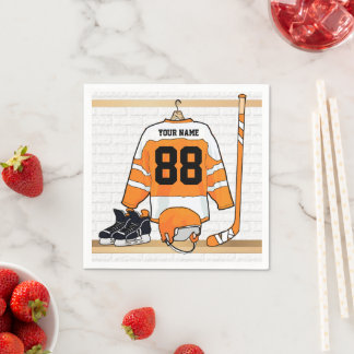 Personalisiertes Orange- und Weißeisenhockey Jerse Serviette