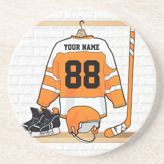 Personalisiertes Orange- und Weißeisenhockey Jerse Untersetzer